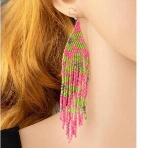 ⭐️❤️❤️FREE Tassel Fringe Disco Beaded Chic Glam Flower Floral Retro Hip Earrings